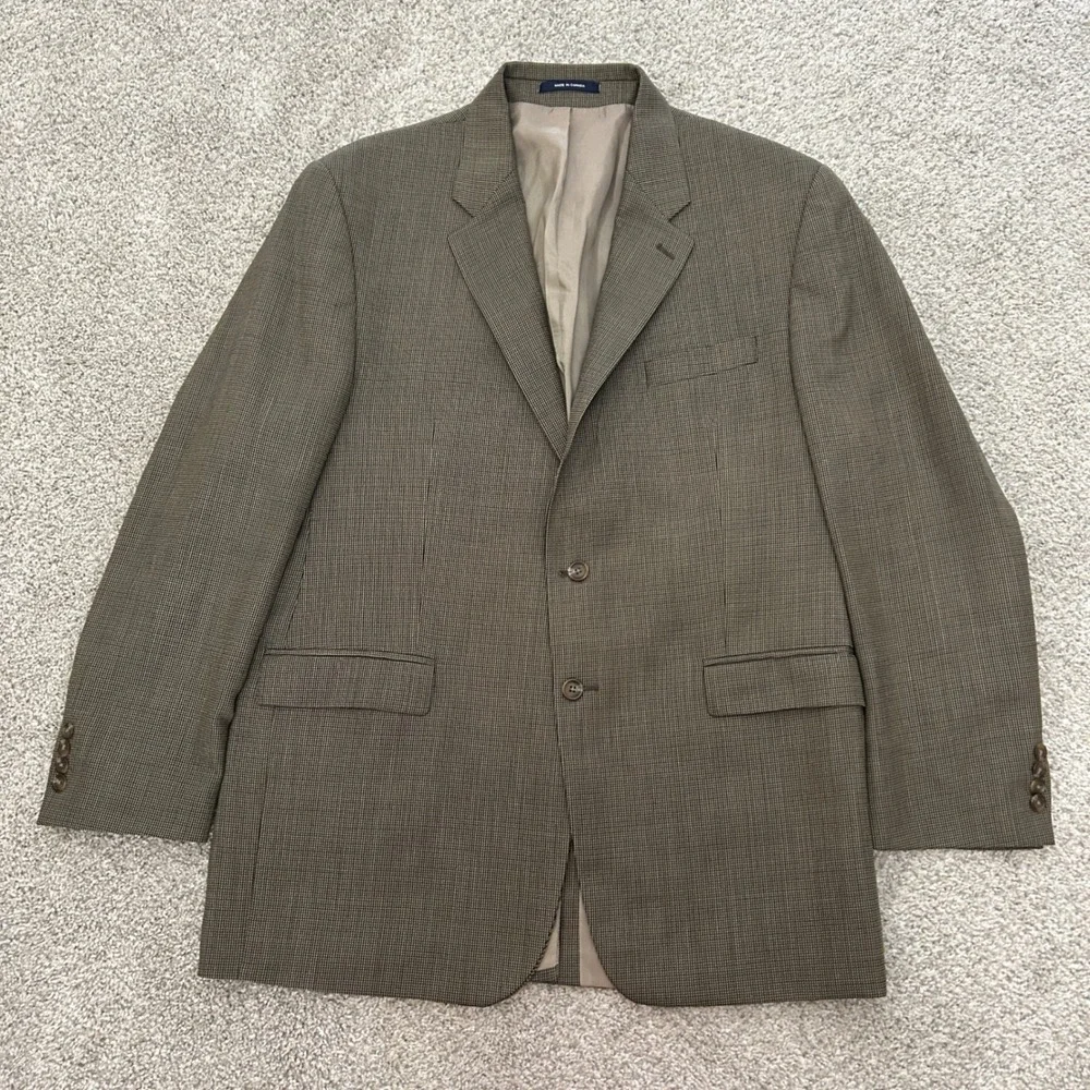Lauren‎ Ralph Lauren Blazer 46L Brown Micro Houndstooth Wool Sport Coat 2 Button